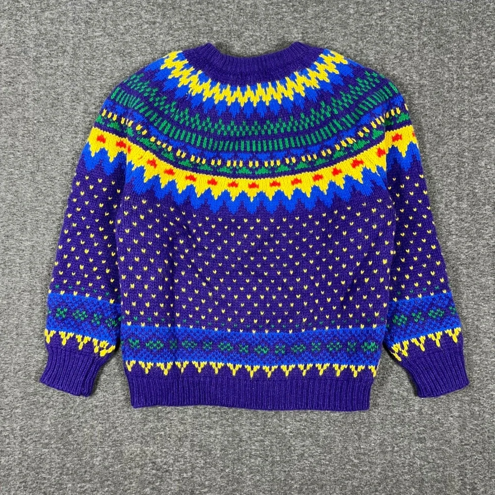 Vintage 80s Gallagher Chunky Fair Isle Sweater Mens Small Wool Old Money Grandpa